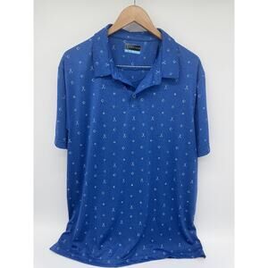 PGA Tour Golf Polo Shirt Mens XXL Blue Short Sleeve Golf Club Ball Pattern